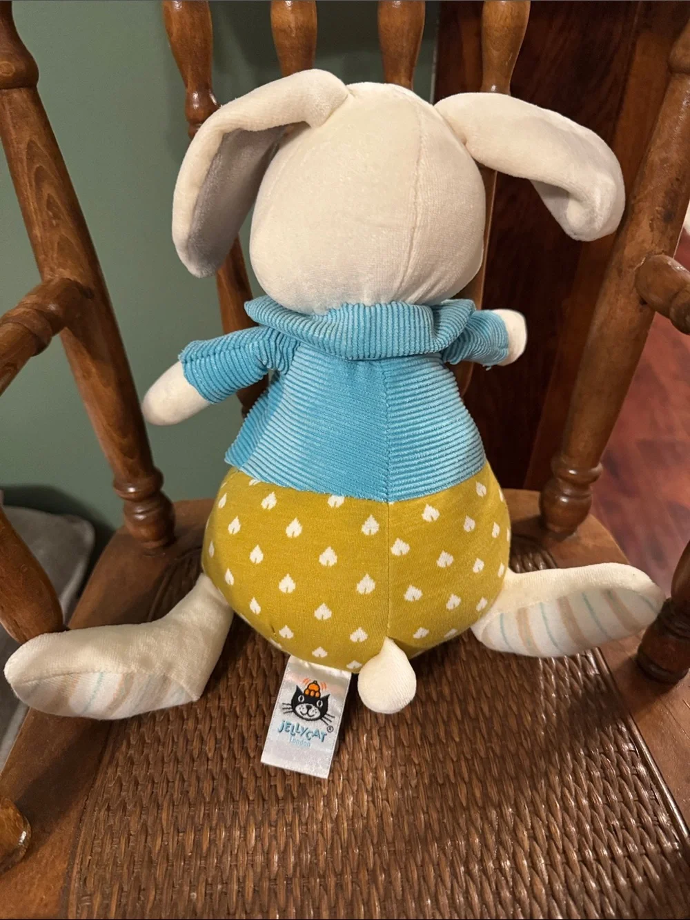 Jellycat Large Lewis Rabbit plush toy in a blue jacket and yellow trousers - Picture 4 of 4